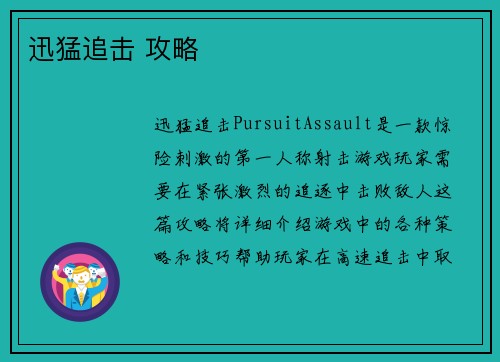 迅猛追击 攻略